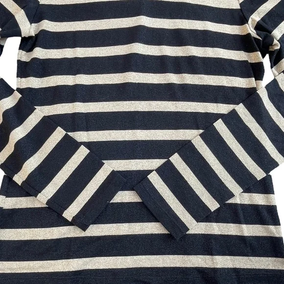 Veronica Beard Jeans Black & Metallic Gold Striped Turtleneck Size Medium - Picture 4 of 6